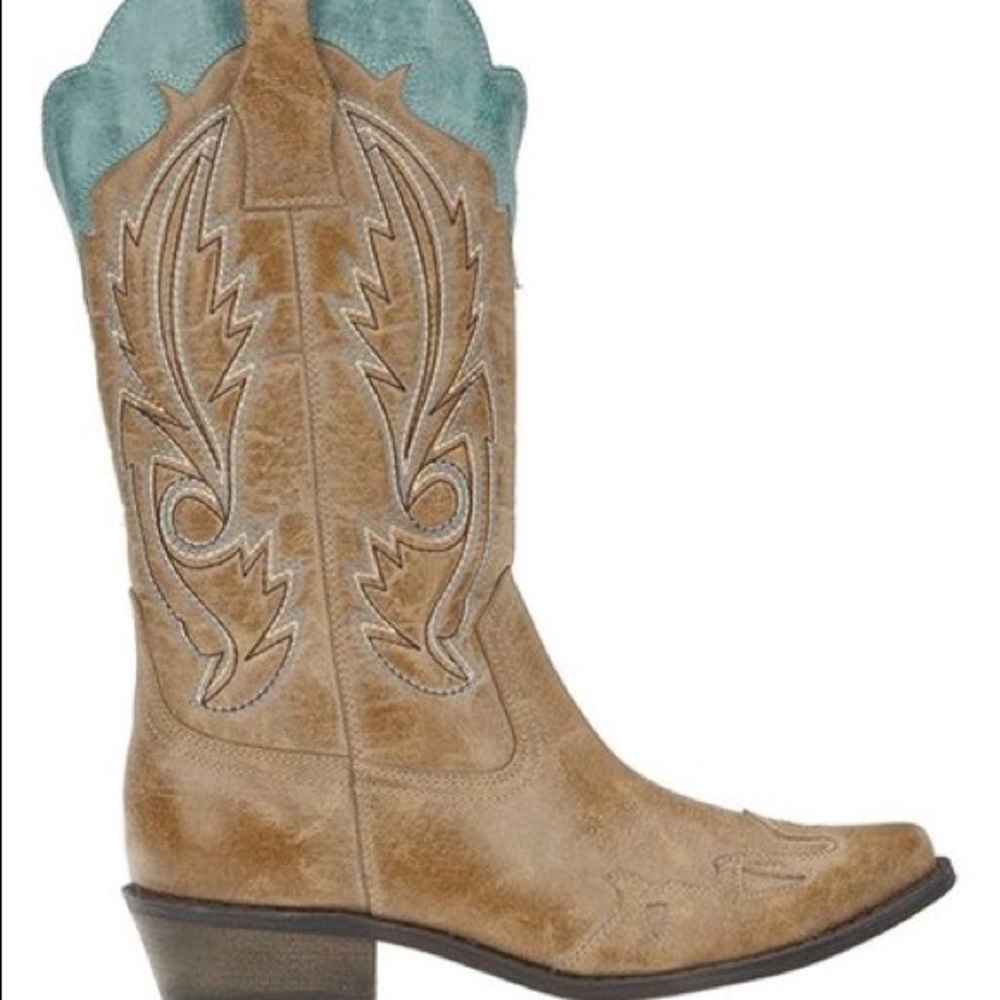 Tan & Turquoise Cowboy Boots